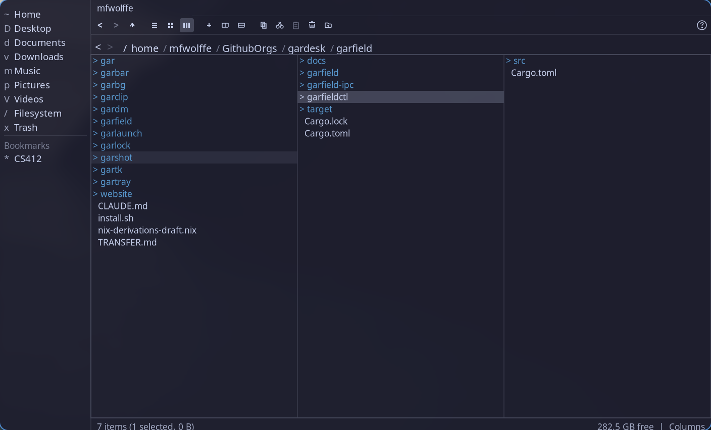garfield file manager - column view