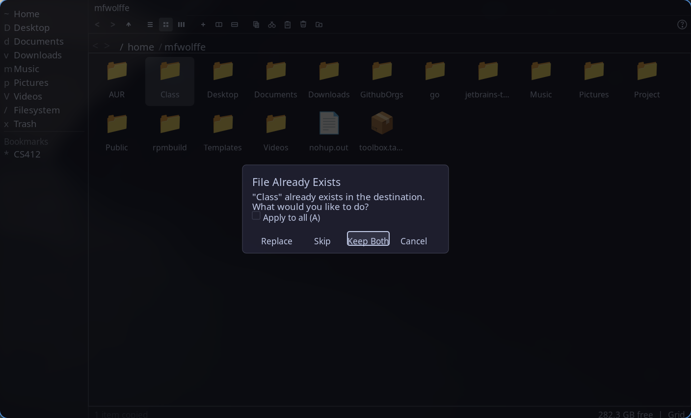 garfield file manager - help modal