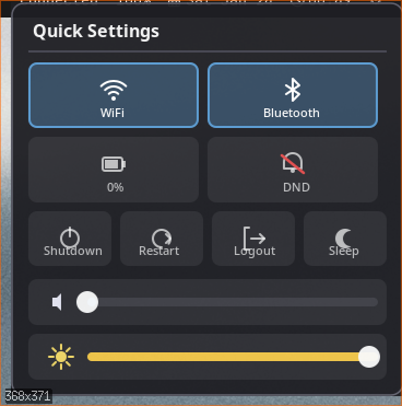 gartray quick settings panel overview