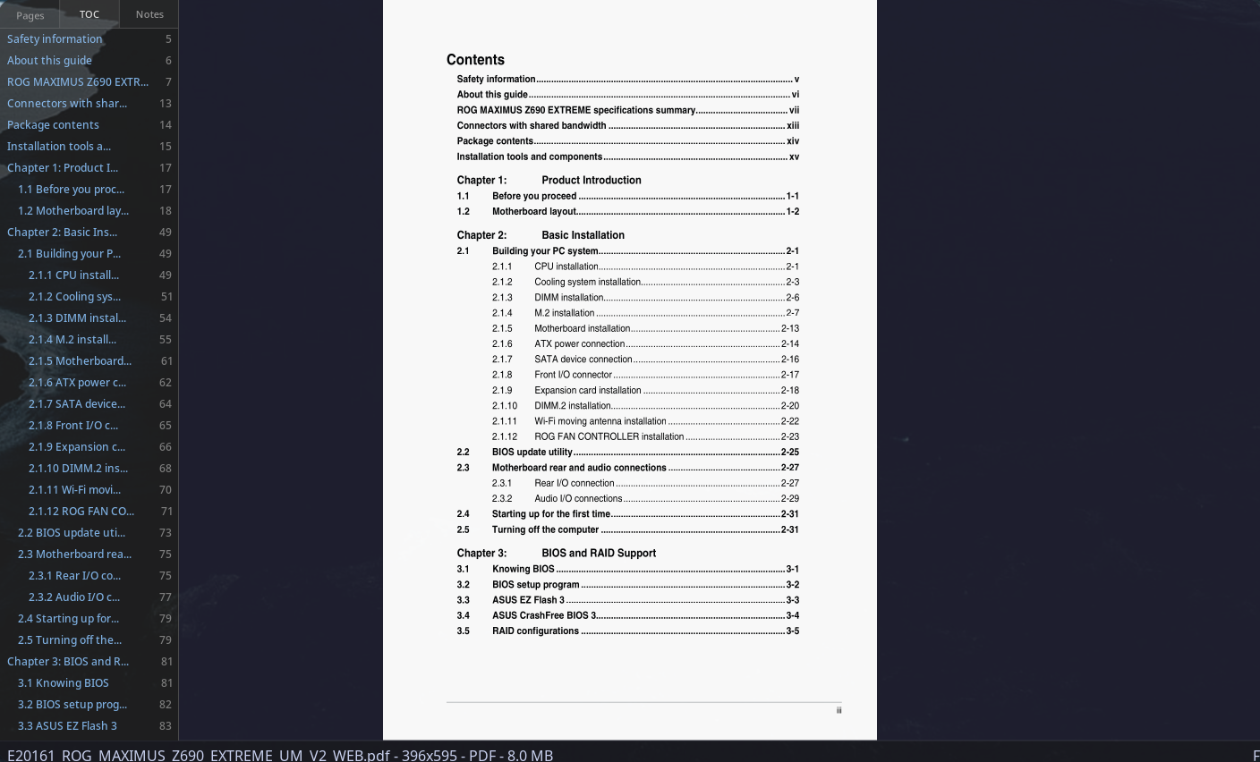 garview PDF document with sidebar navigation and table of contents
