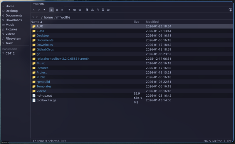 garfield file manager - list view