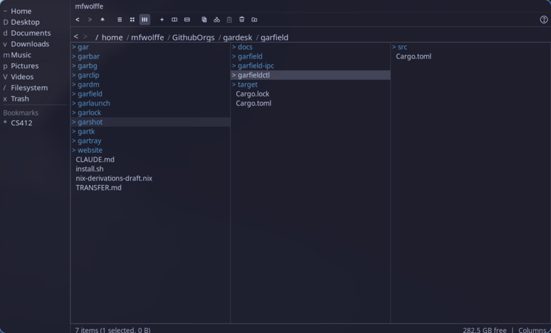 garfield file manager - column view