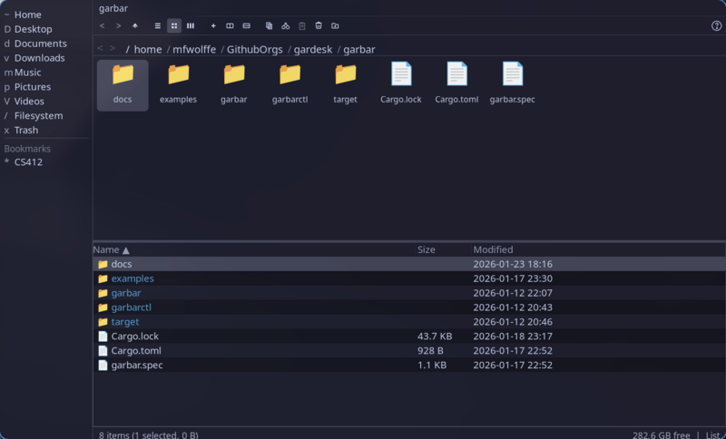 garfield file manager - split panes